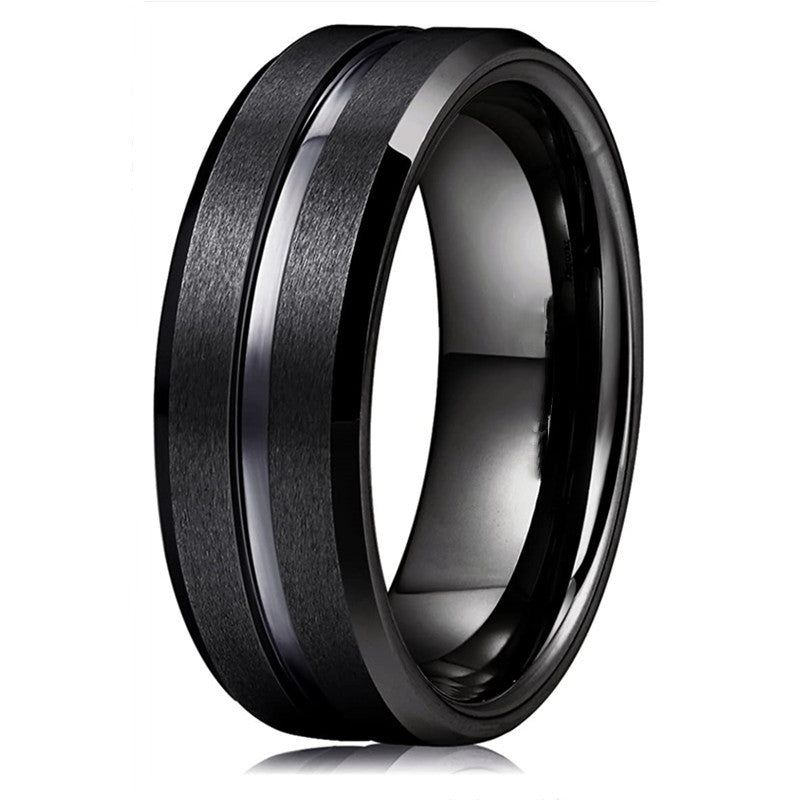 Fashion 8mm Men's Black Tungsten Wedding Band Rings Black Groove Beveled Edge Engagement Ring for Men's Valentine Gift