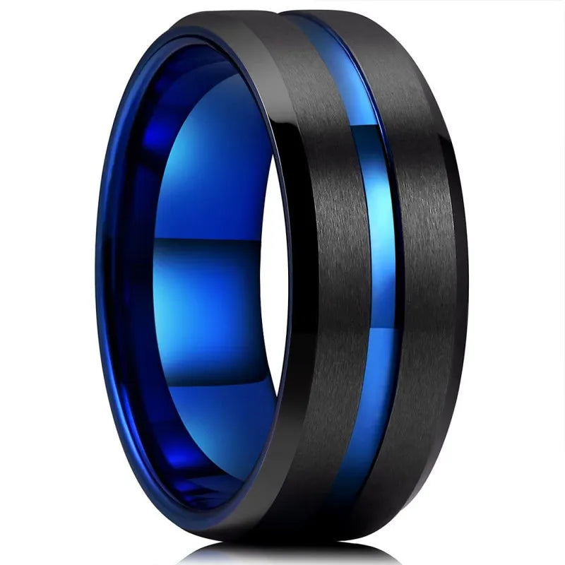 Fashion 8mm Men's Black Tungsten Wedding Band Rings Black Groove Beveled Edge Engagement Ring for Men's Valentine Gift