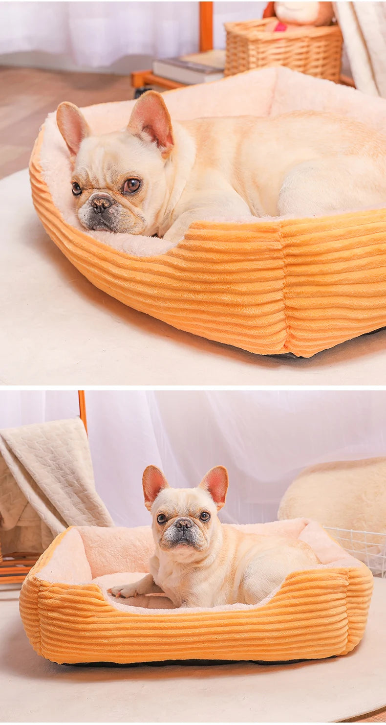 Plush Dog Bed Rectangle Kennel Cat Puppy Sofa Bed Pet House Winter Warm Beds Cushion for Small Dogs