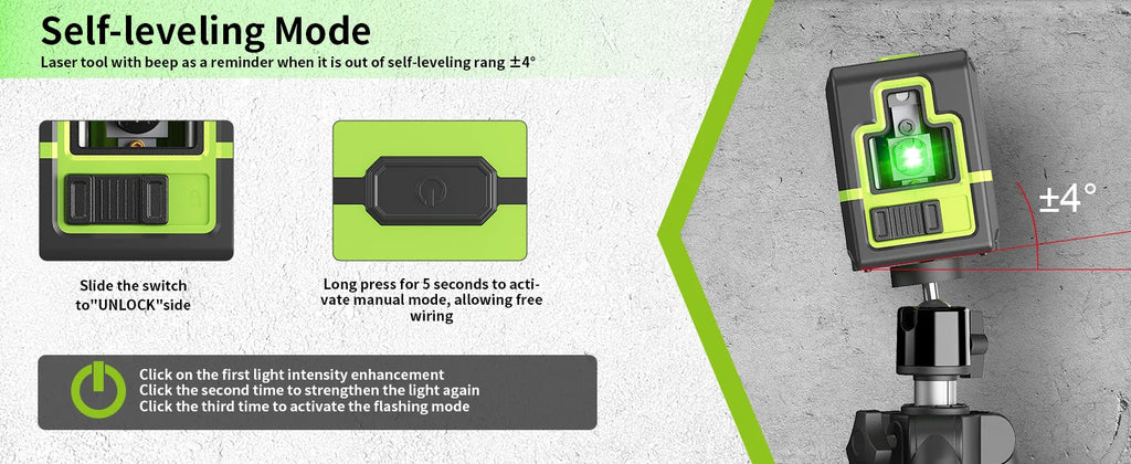 Lfine Laser Level 2 Lines Cross Green Level Laser Horizontal Vertical Nivel Laser automatic 360°Self-Leveling laser level Tools