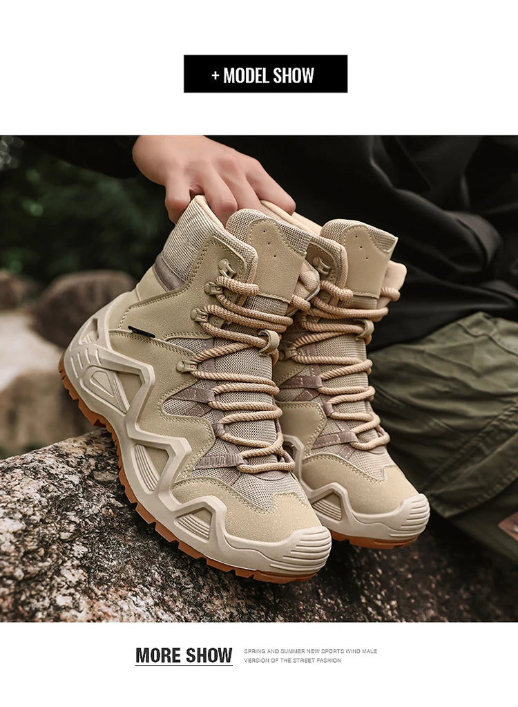 Men Tactical Boots with Straps for Combat Training Waterproof Straps Outdoor Hiking Breathable Shoes Multifunctional Motorcycle