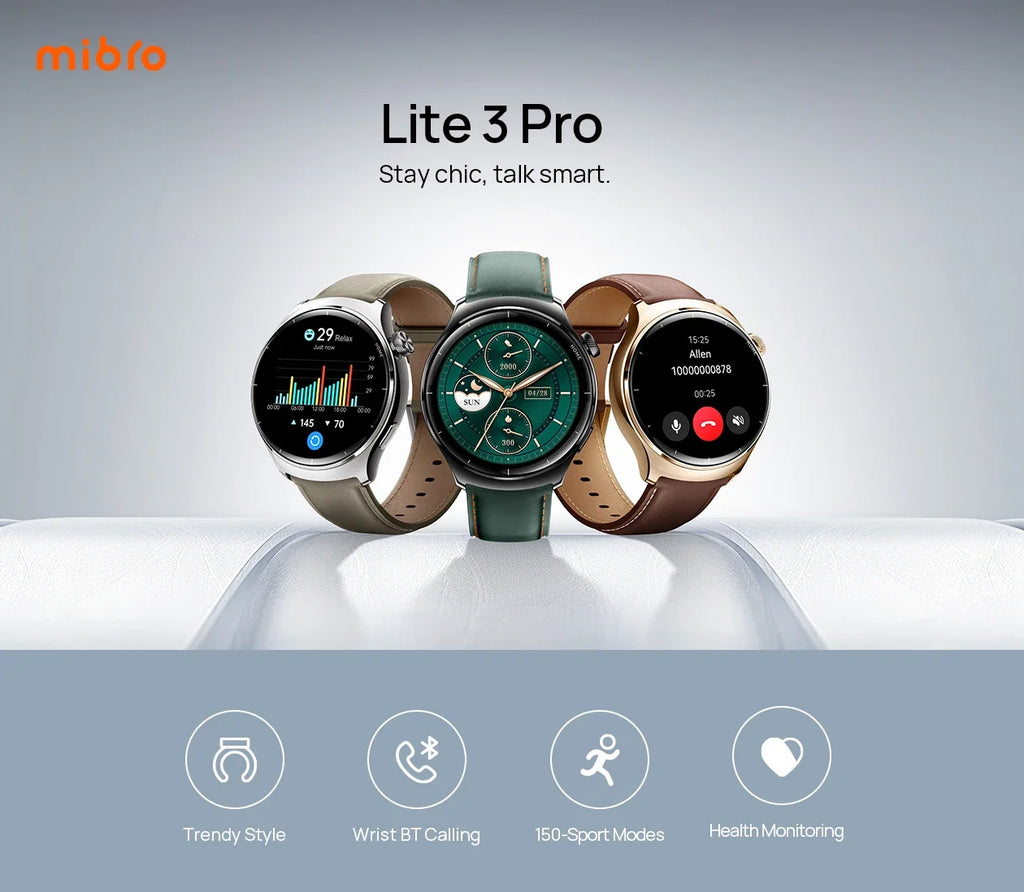 Mibro Lite3 Pro Smartwatch Global Version Metal Body Built-In GPS Bluetooth Call AMOLED Screen Men Women Watch For iOS Android