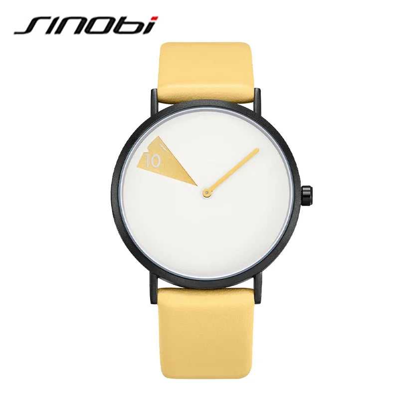 Sinobi Creative Women Watch Fashion Luxury Wristwatch Rotate Yellow Leather Band Ladies Watch Clock Montres Femme Reloj Mujer