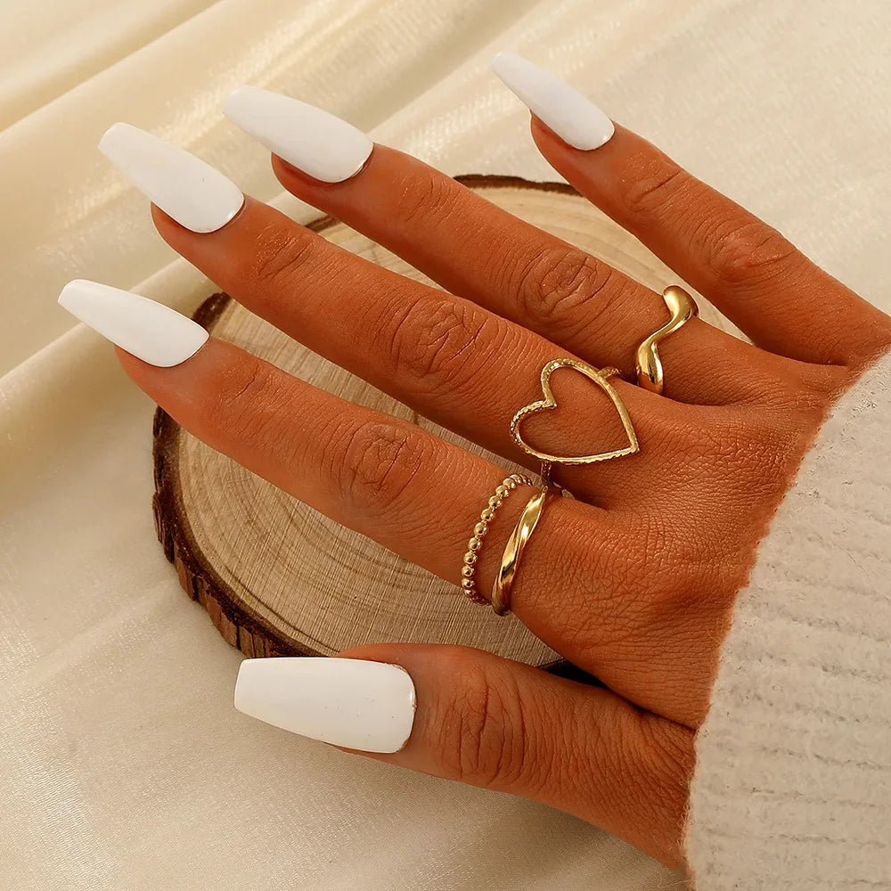 New Fashion Creative Geometric Leaf Wave Hollow Ring Set 11 Pcs for Women Men Simple Knuckle Ring Charm Wedding Party Jewelry