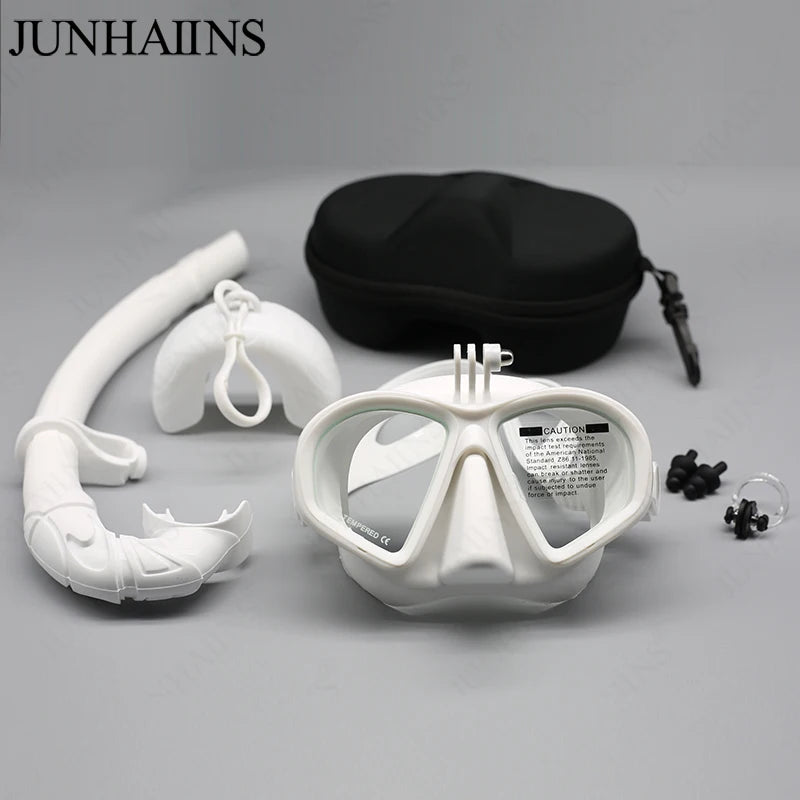 Wet Go-pro Mount Low Volume Diving Mask Tempered Glass Freedive Mask J-type Diving Mask Snorkel Set with Camera Mount Black