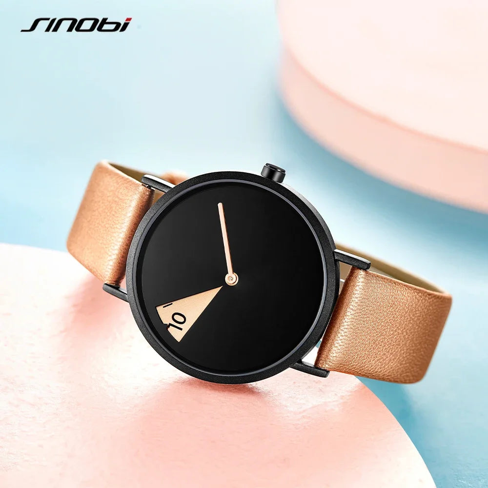 Sinobi Creative Women Watch Fashion Luxury Wristwatch Rotate Yellow Leather Band Ladies Watch Clock Montres Femme Reloj Mujer