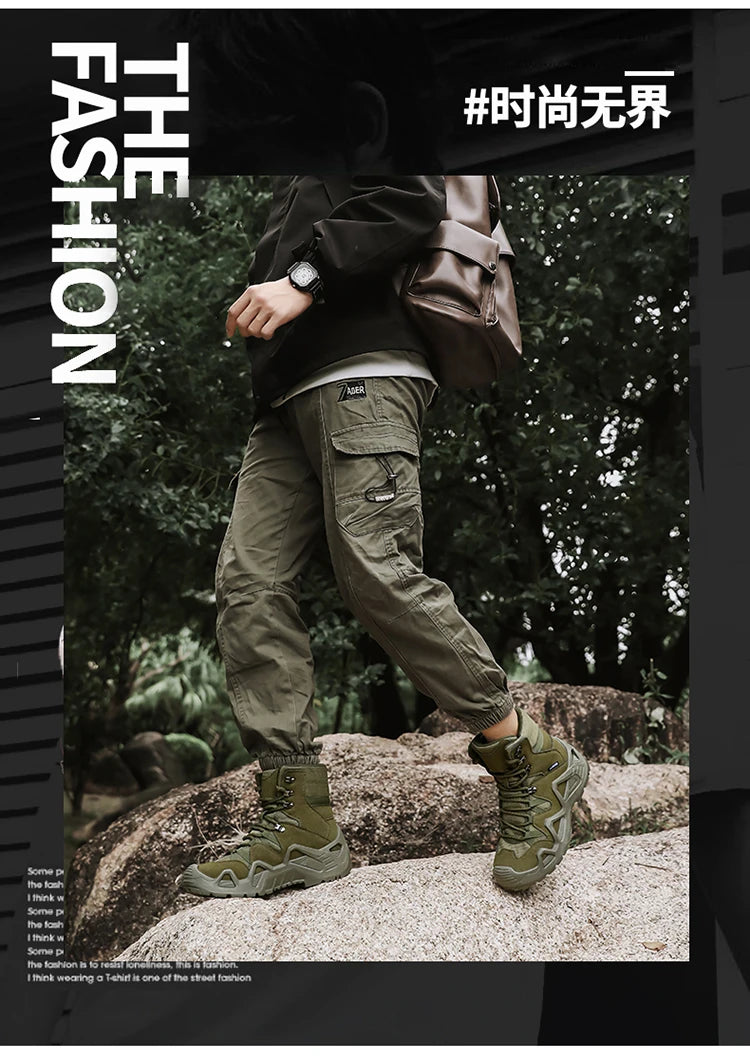 Men Tactical Boots with Straps for Combat Training Waterproof Straps Outdoor Hiking Breathable Shoes Multifunctional Motorcycle
