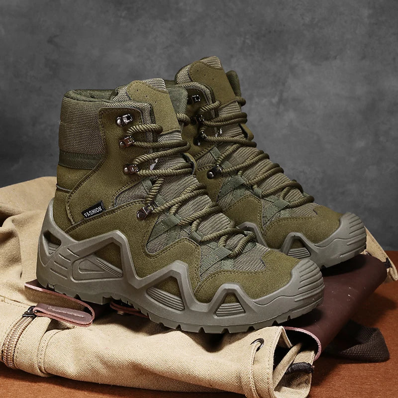 Men Tactical Boots with Straps for Combat Training Waterproof Straps Outdoor Hiking Breathable Shoes Multifunctional Motorcycle