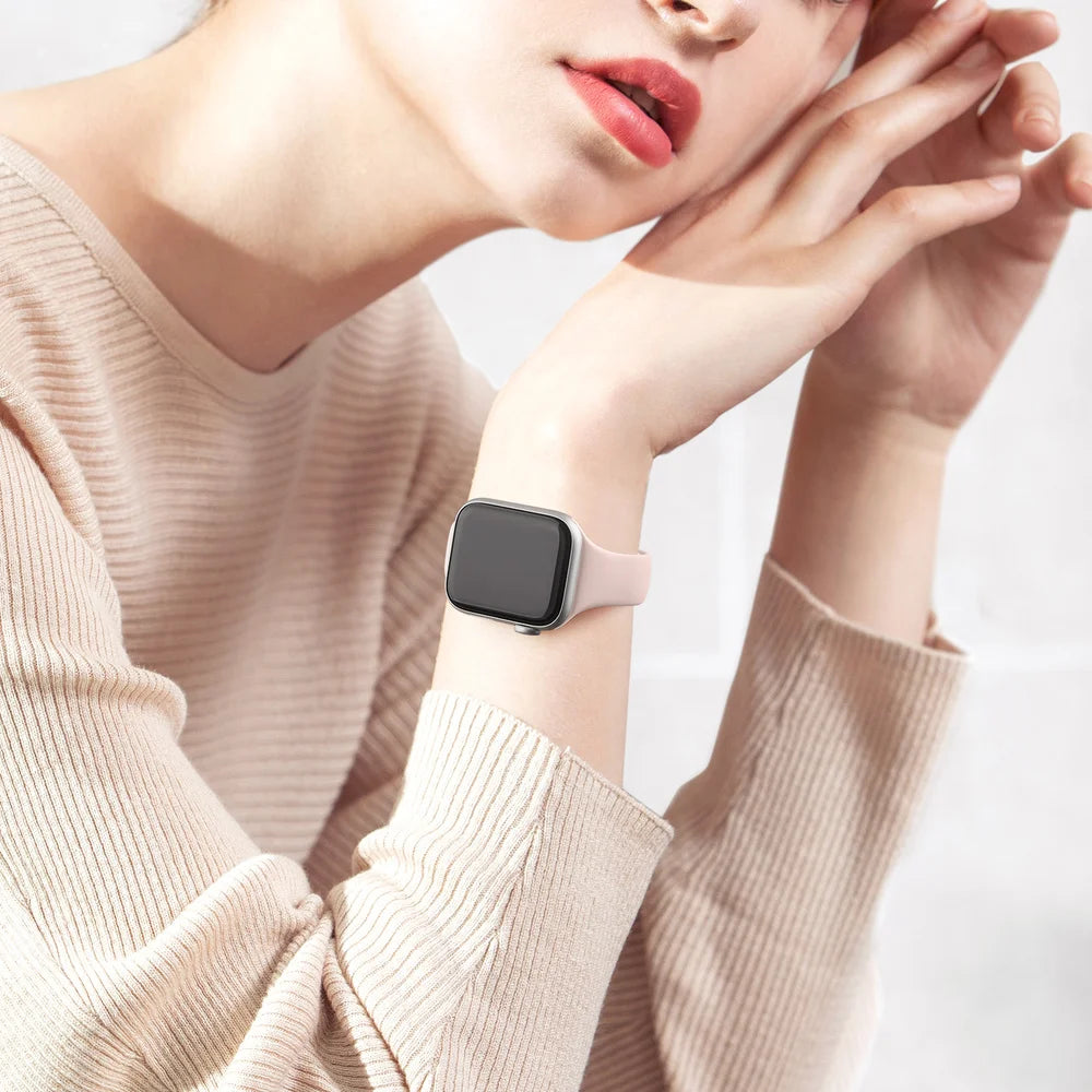 Silicone Slim Band For Apple Watch Band 49mm 46mm 45mm 41mm 44mm 40mm 38mm Strap Watchband Bracelet For iWatch 10 8 9 7 5 4 3 2