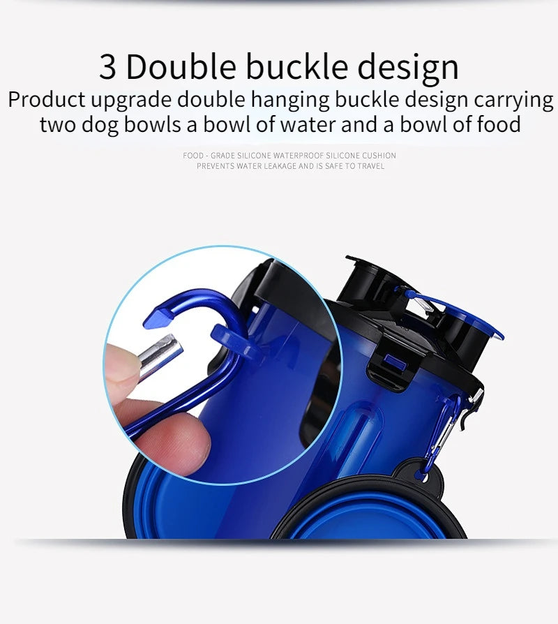 2 IN 1 Dog Cat Travel Water Bottle Food Container with Folding Silicone Bowl Outdoor Double Used Pet Water Bottle Feeding Bowls