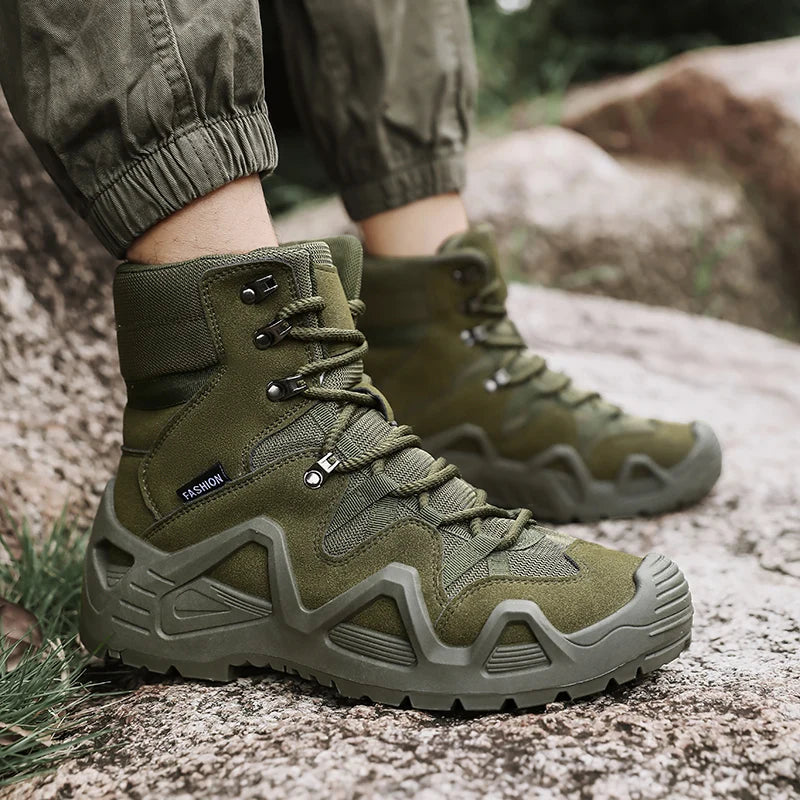 Men Tactical Boots with Straps for Combat Training Waterproof Straps Outdoor Hiking Breathable Shoes Multifunctional Motorcycle