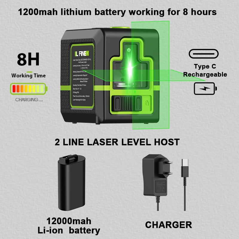 Lfine Laser Level 2 Lines Cross Green Level Laser Horizontal Vertical Nivel Laser automatic 360°Self-Leveling laser level Tools