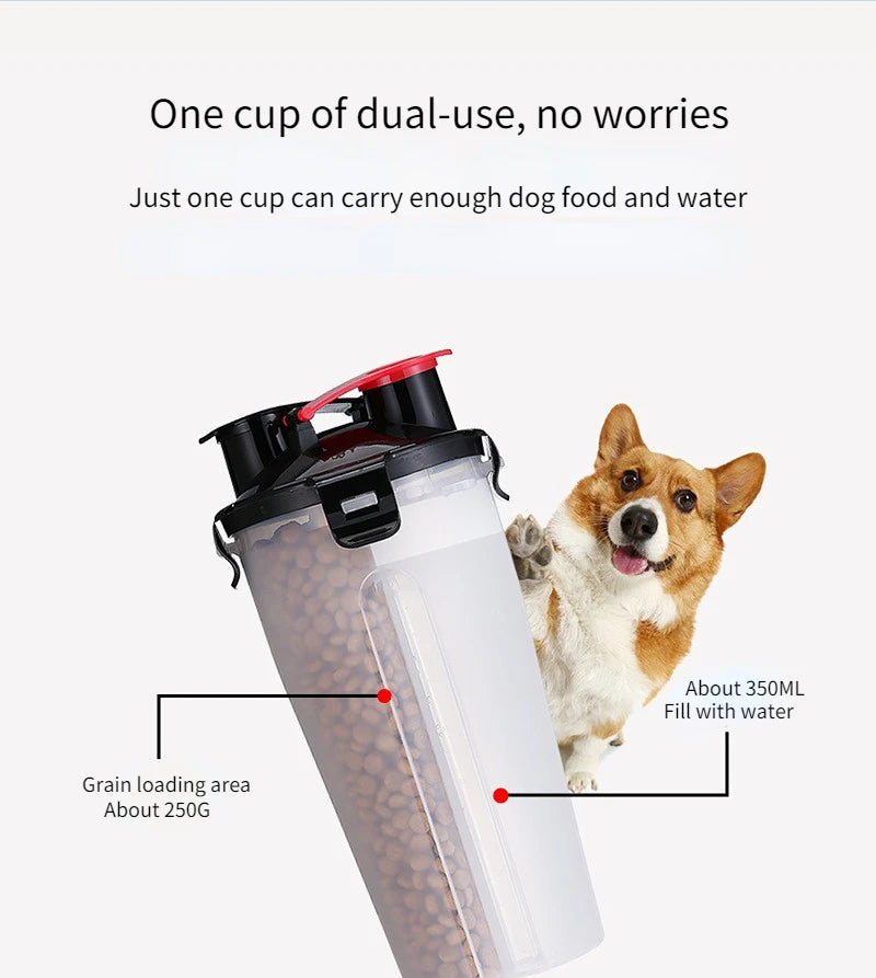 2 IN 1 Dog Cat Travel Water Bottle Food Container with Folding Silicone Bowl Outdoor Double Used Pet Water Bottle Feeding Bowls