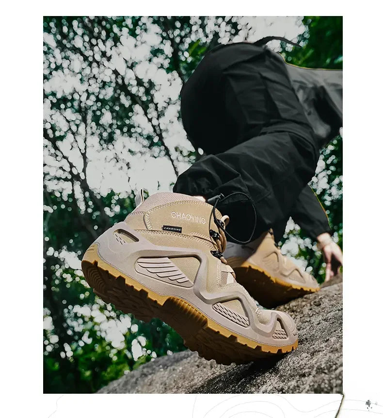 Men Tactical Boots with Straps for Combat Training Waterproof Straps Outdoor Hiking Breathable Shoes Multifunctional Motorcycle