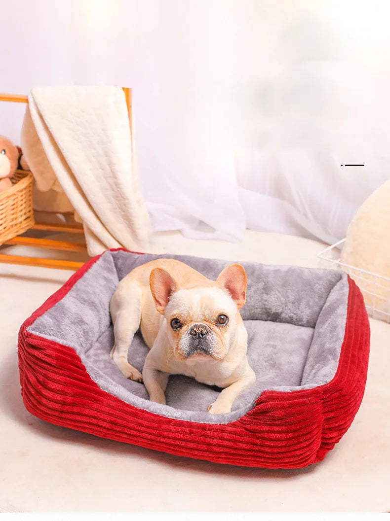 Plush Dog Bed Rectangle Kennel Cat Puppy Sofa Bed Pet House Winter Warm Beds Cushion for Small Dogs