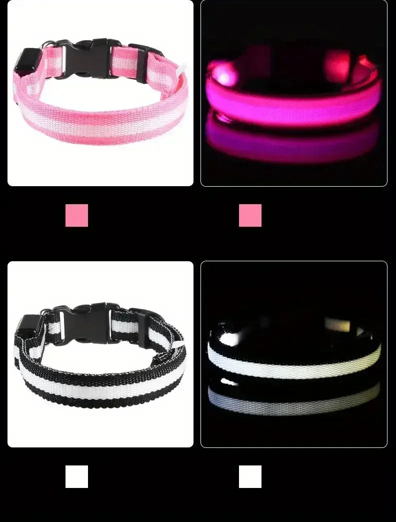 Light Up LED Pet Dog Collar Safety Night Walking Flashing Glow In The Dark LED Pet Dog Battery Collar Small Medium Large Dog