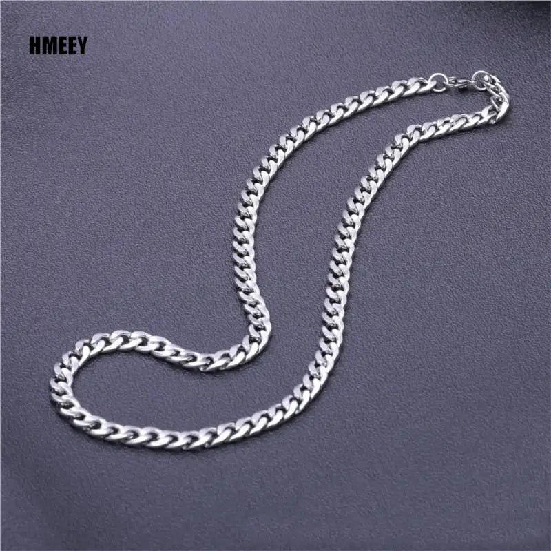 Hmeey Stainless Steel Chain Necklace Long Hip Hop for Women Men on The Neck Fashion Jewelry Gift Accessories Silver Color Choker