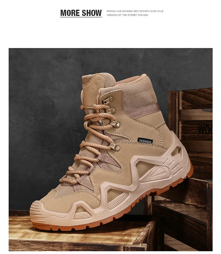 Men Tactical Boots with Straps for Combat Training Waterproof Straps Outdoor Hiking Breathable Shoes Multifunctional Motorcycle