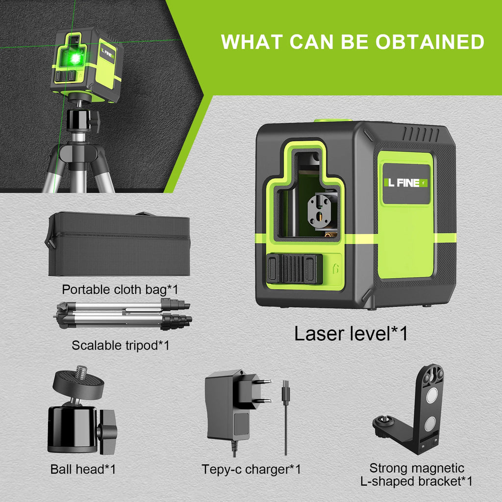 Lfine Laser Level 2 Lines Cross Green Level Laser Horizontal Vertical Nivel Laser automatic 360°Self-Leveling laser level Tools