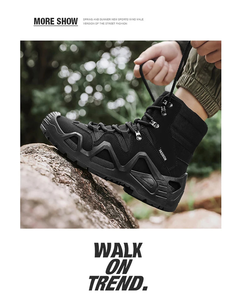 Men Tactical Boots with Straps for Combat Training Waterproof Straps Outdoor Hiking Breathable Shoes Multifunctional Motorcycle