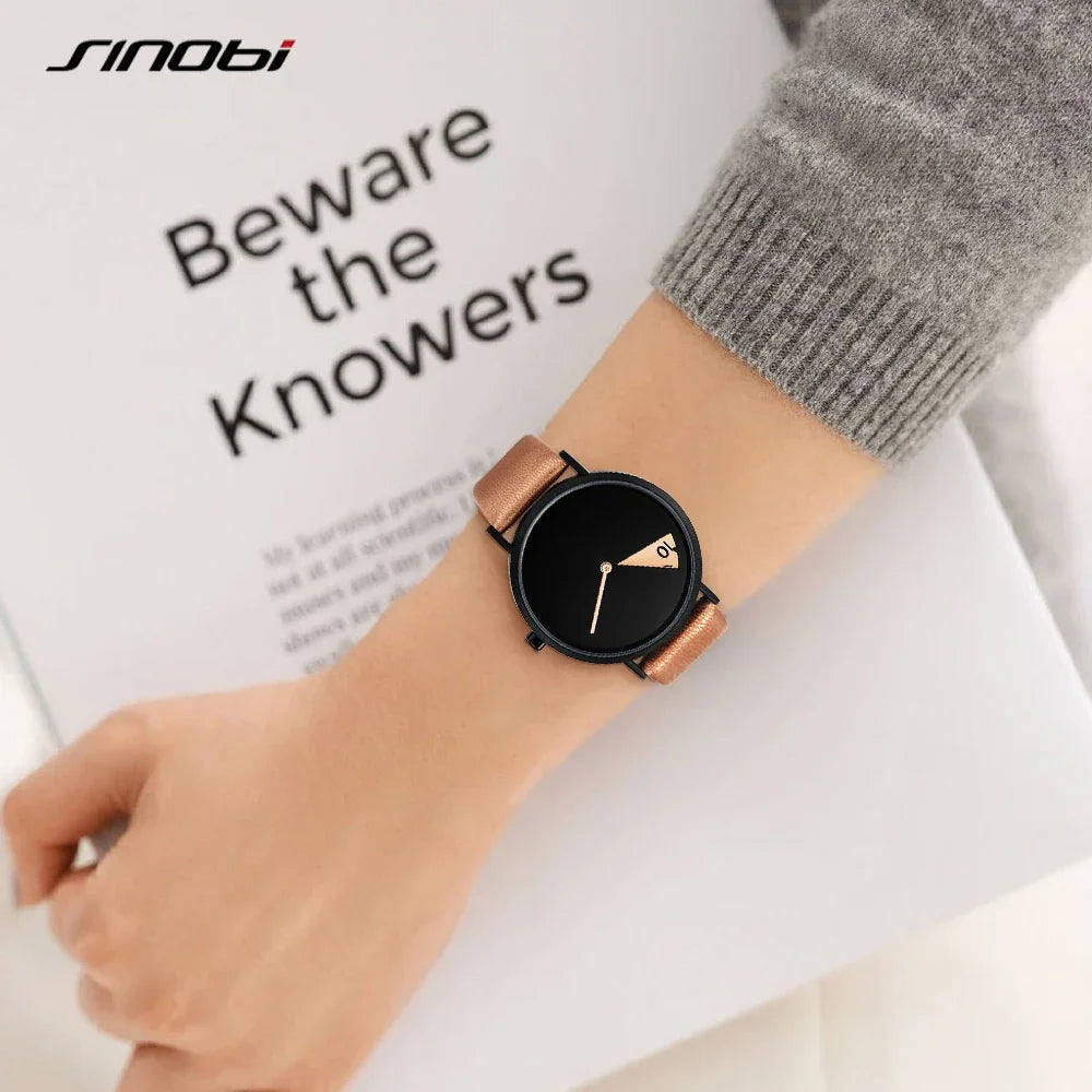 Sinobi Creative Women Watch Fashion Luxury Wristwatch Rotate Yellow Leather Band Ladies Watch Clock Montres Femme Reloj Mujer