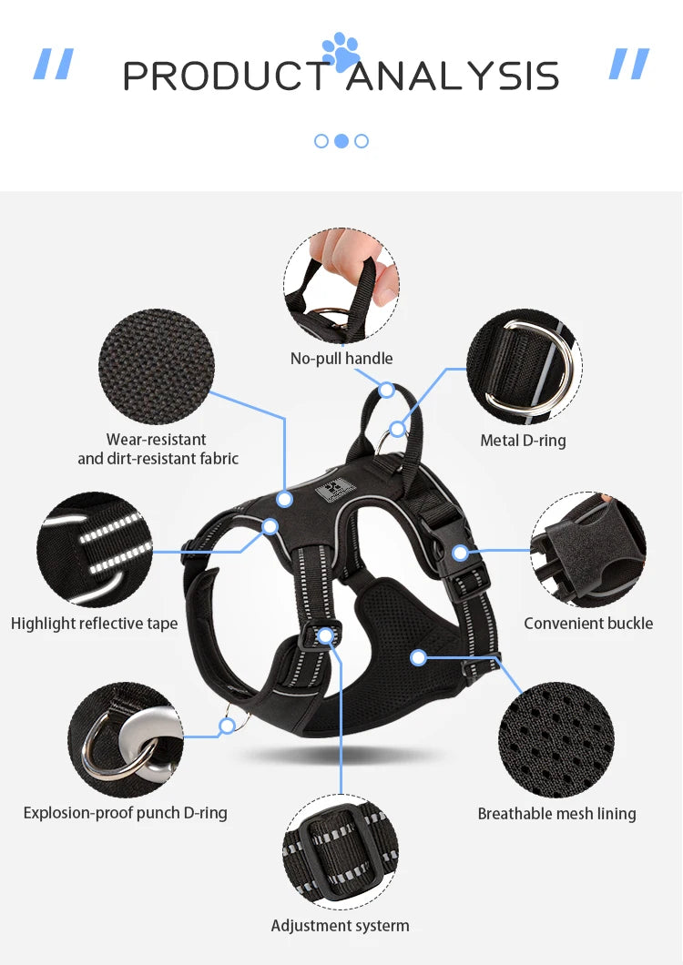 SMALL COMBINATION Dog Harness No Pull Reflective Pet Dog Chest Harness Adjustable for Small Medium Large Dogs Outdoor Walking
