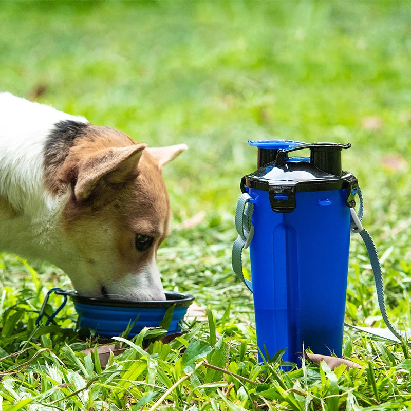 2 IN 1 Dog Cat Travel Water Bottle Food Container with Folding Silicone Bowl Outdoor Double Used Pet Water Bottle Feeding Bowls