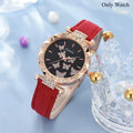 6/1pcs Set Women Watch Ring Necklace Earrings Bracelet Set Watches Butterfly Leather Strap Ladies Quartz WristWatch (No Box)