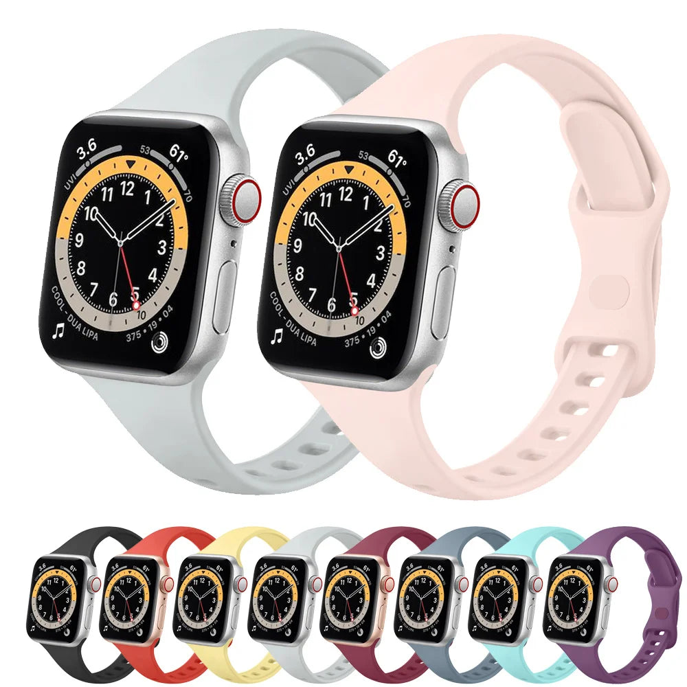 Silicone Slim Band For Apple Watch Band 49mm 46mm 45mm 41mm 44mm 40mm 38mm Strap Watchband Bracelet For iWatch 10 8 9 7 5 4 3 2