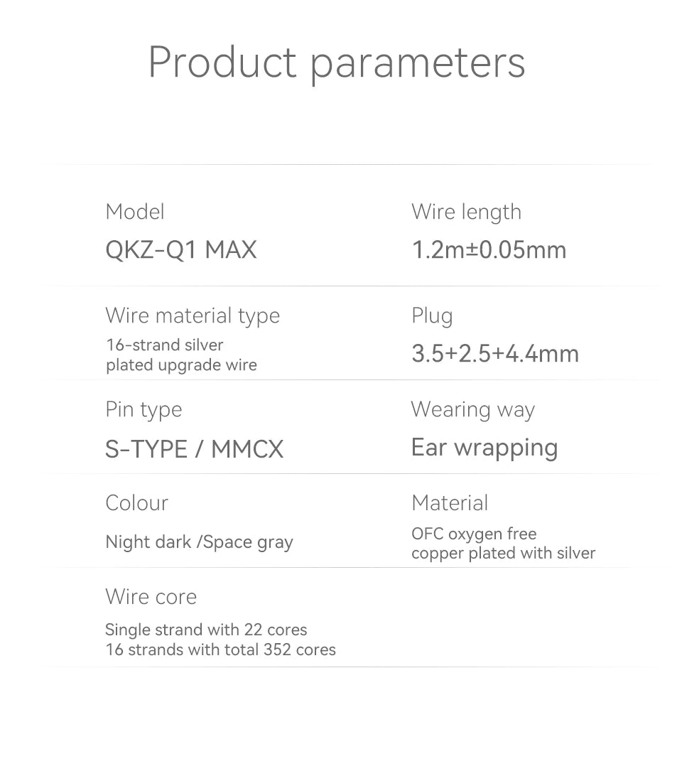 QKZ Q1 MAX 16 Stand 352 Cores OFC Silver Plated MMCX QDC KZ C Pin Earphone Upgrade Cable for QKZ HBB ZXT AS16 PRO ZSN PRO X PR1