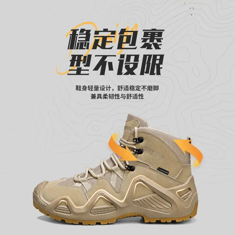 Men Tactical Boots with Straps for Combat Training Waterproof Straps Outdoor Hiking Breathable Shoes Multifunctional Motorcycle