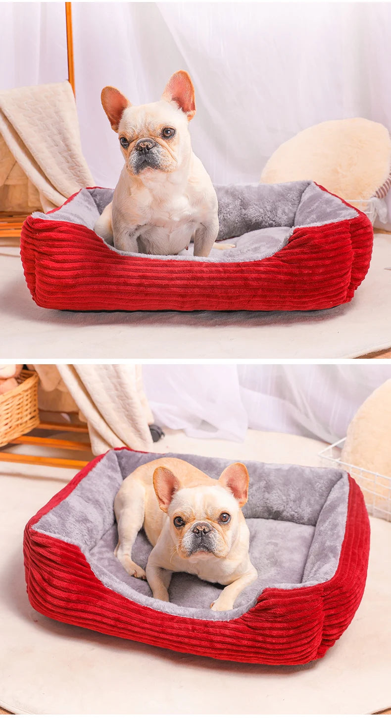 Plush Dog Bed Rectangle Kennel Cat Puppy Sofa Bed Pet House Winter Warm Beds Cushion for Small Dogs