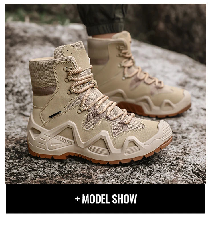 Men Tactical Boots with Straps for Combat Training Waterproof Straps Outdoor Hiking Breathable Shoes Multifunctional Motorcycle