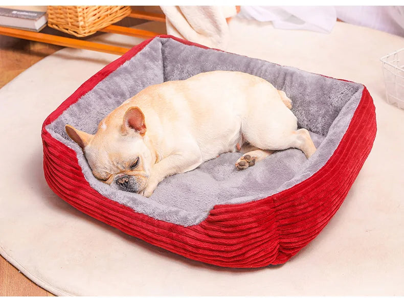 Plush Dog Bed Rectangle Kennel Cat Puppy Sofa Bed Pet House Winter Warm Beds Cushion for Small Dogs
