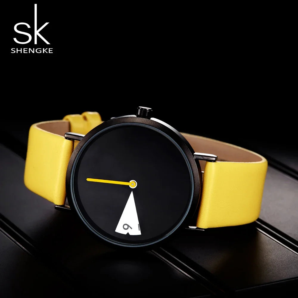 Sinobi Creative Women Watch Fashion Luxury Wristwatch Rotate Yellow Leather Band Ladies Watch Clock Montres Femme Reloj Mujer