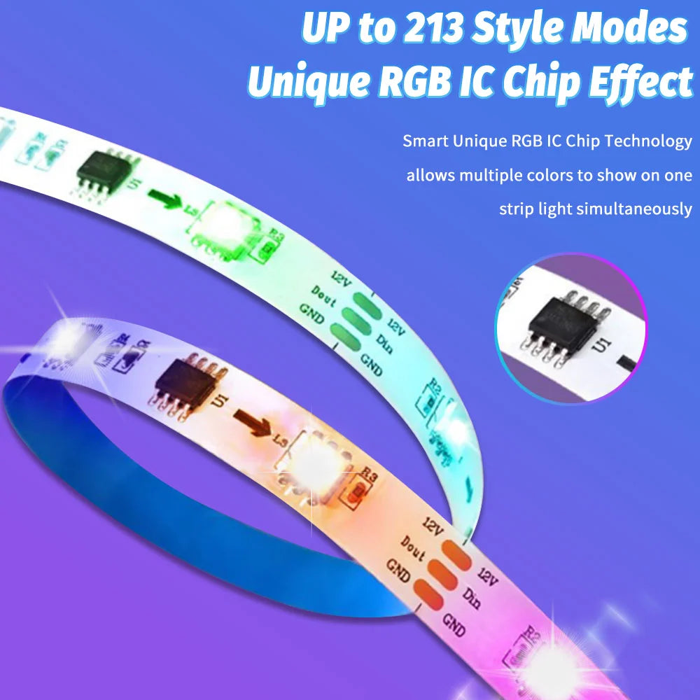 WS2812 Dream LED Strip Lights APP Control Tape Full Set With Power Supply+remote RGB Smart Led Light Bedroom Decoration