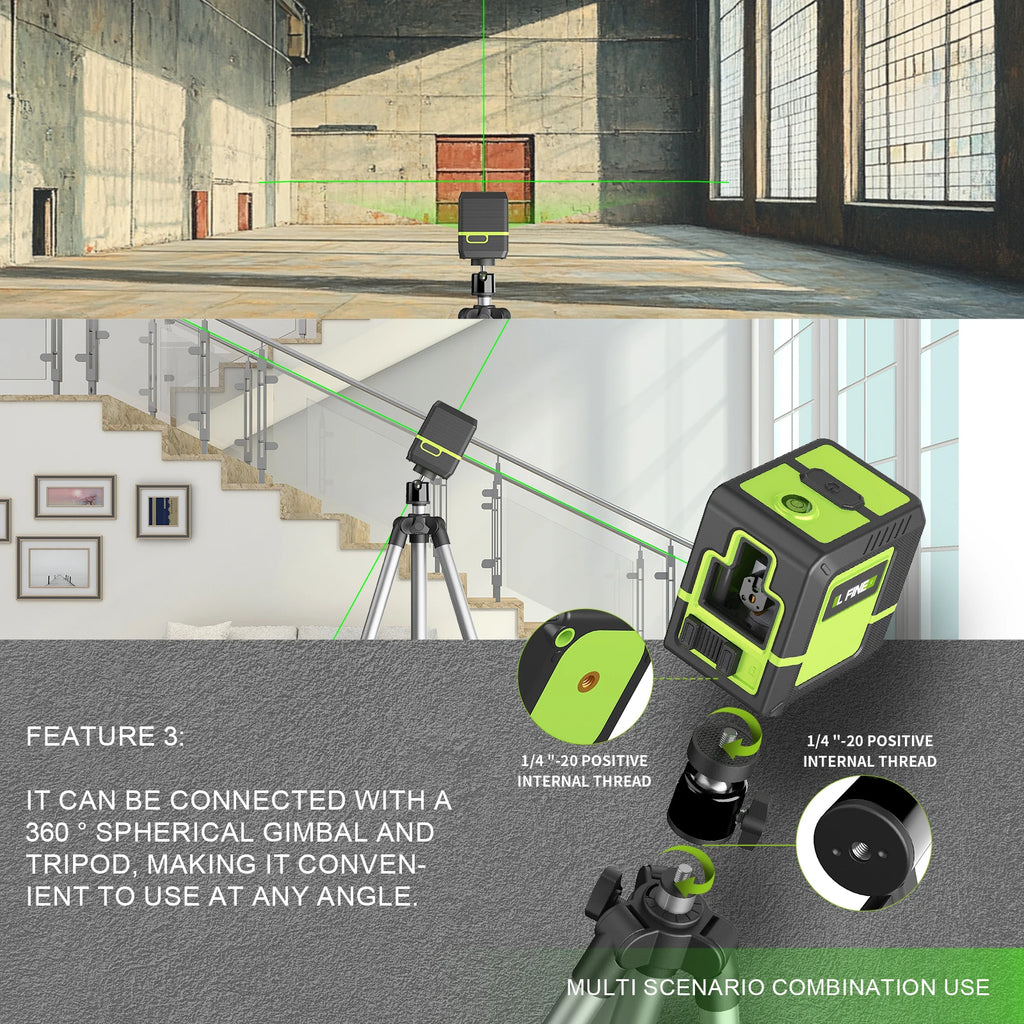 Lfine Laser Level 2 Lines Cross Green Level Laser Horizontal Vertical Nivel Laser automatic 360°Self-Leveling laser level Tools
