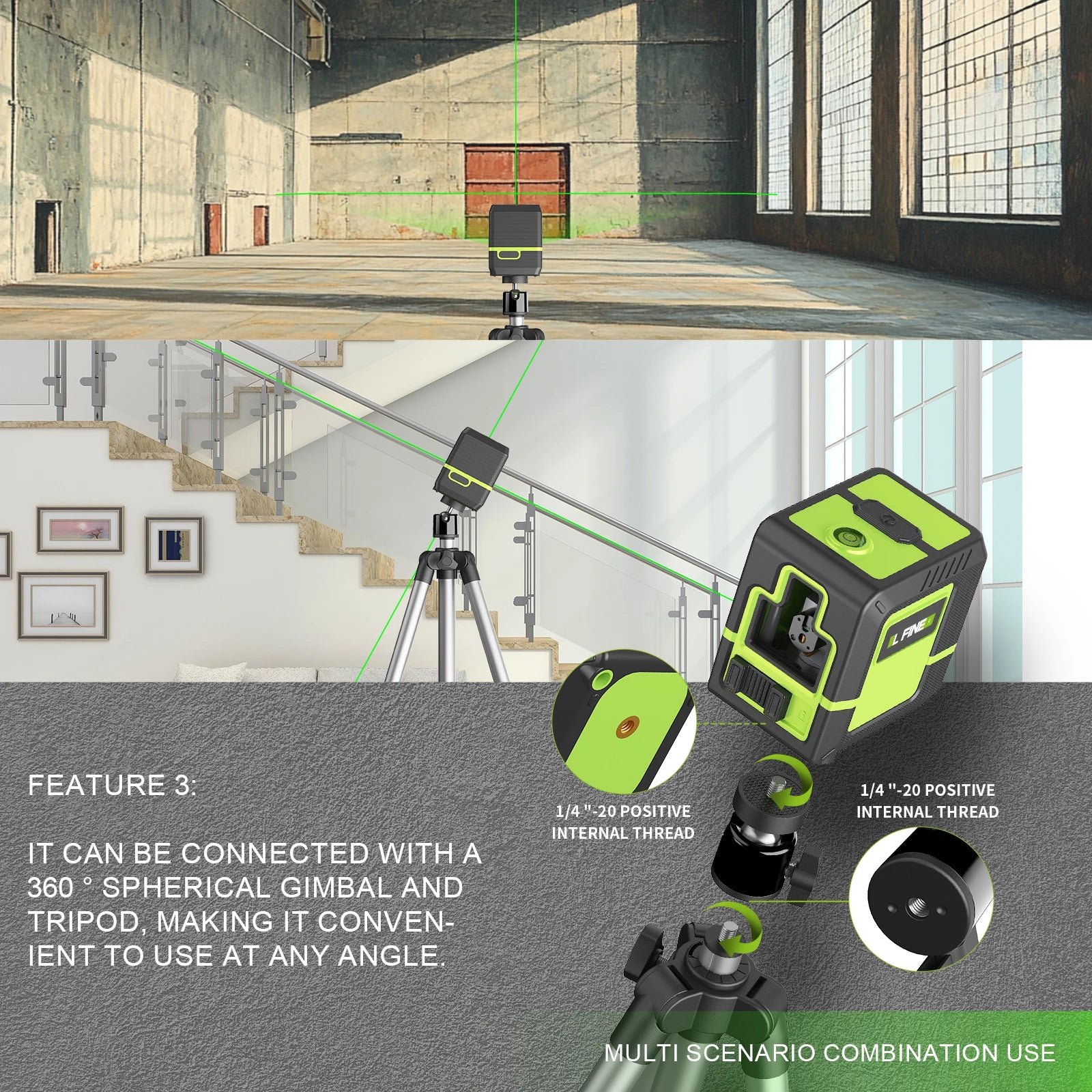 Lfine Laser Level 2 Lines Cross Green Level Laser Horizontal Vertical Nivel Laser automatic 360°Self-Leveling laser level Tools