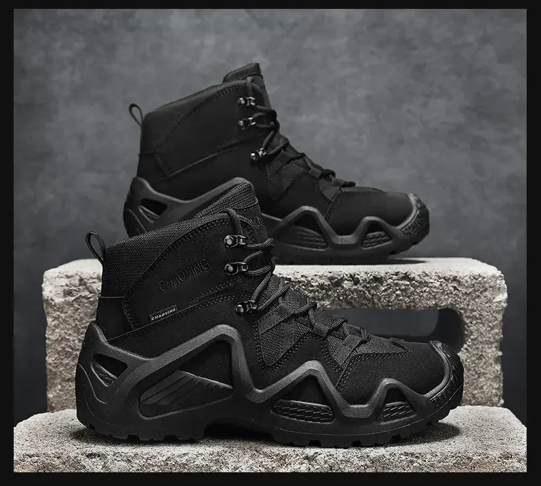 Men Tactical Boots with Straps for Combat Training Waterproof Straps Outdoor Hiking Breathable Shoes Multifunctional Motorcycle