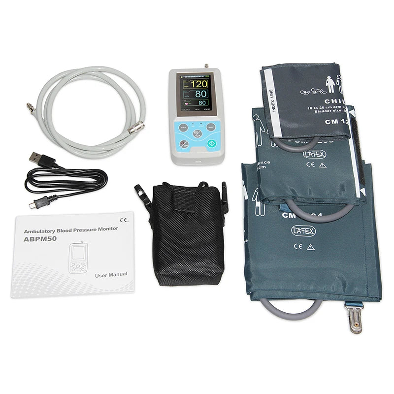 CONTEC ABPM50 Arm Ambulatory Blood Pressure Monitor 24hours NIBP Holter + Adult,Child ,Large ,3 Cuffs, Free PC Software