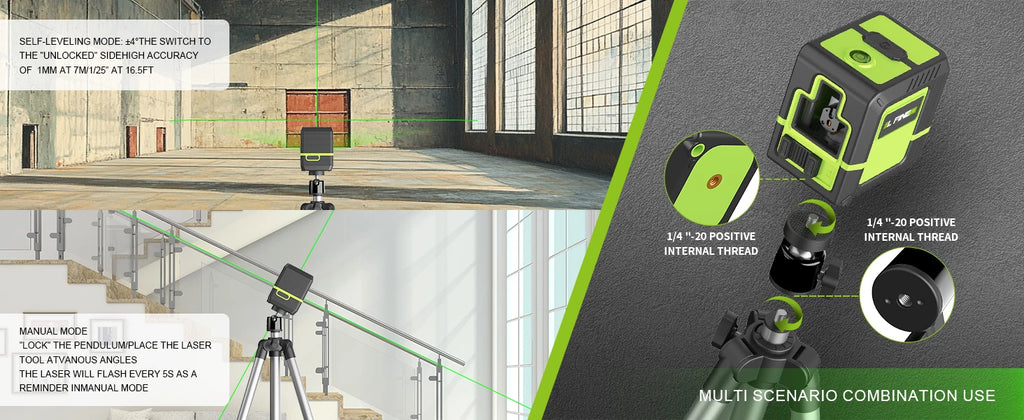 Lfine Laser Level 2 Lines Cross Green Level Laser Horizontal Vertical Nivel Laser automatic 360°Self-Leveling laser level Tools
