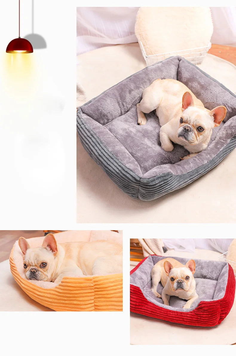 Plush Dog Bed Rectangle Kennel Cat Puppy Sofa Bed Pet House Winter Warm Beds Cushion for Small Dogs