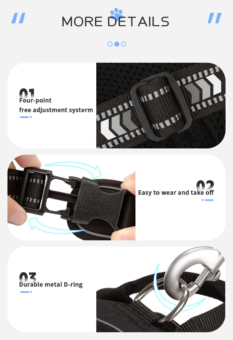 SMALL COMBINATION Dog Harness No Pull Reflective Pet Dog Chest Harness Adjustable for Small Medium Large Dogs Outdoor Walking