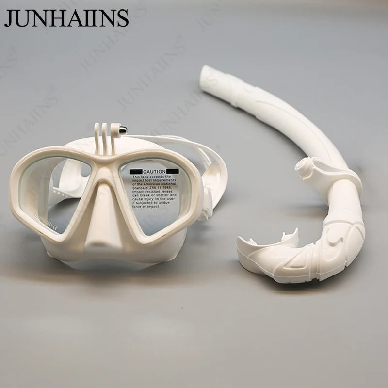 Wet Go-pro Mount Low Volume Diving Mask Tempered Glass Freedive Mask J-type Diving Mask Snorkel Set with Camera Mount Black