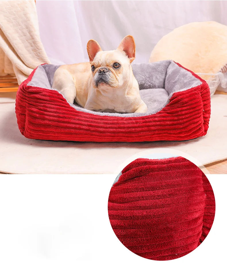 Plush Dog Bed Rectangle Kennel Cat Puppy Sofa Bed Pet House Winter Warm Beds Cushion for Small Dogs