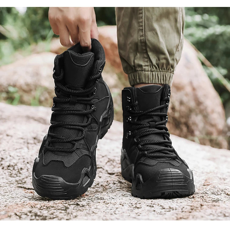 Men Tactical Boots with Straps for Combat Training Waterproof Straps Outdoor Hiking Breathable Shoes Multifunctional Motorcycle