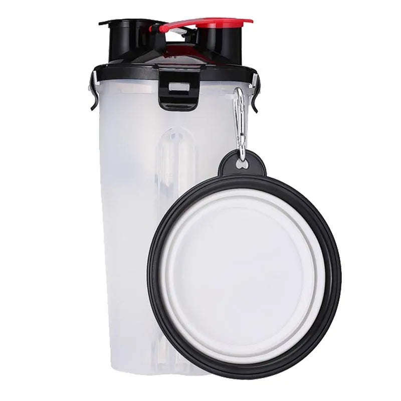 2 IN 1 Dog Cat Travel Water Bottle Food Container with Folding Silicone Bowl Outdoor Double Used Pet Water Bottle Feeding Bowls