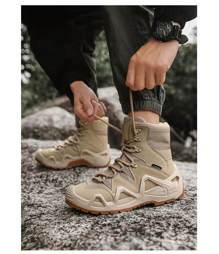 Men Tactical Boots with Straps for Combat Training Waterproof Straps Outdoor Hiking Breathable Shoes Multifunctional Motorcycle