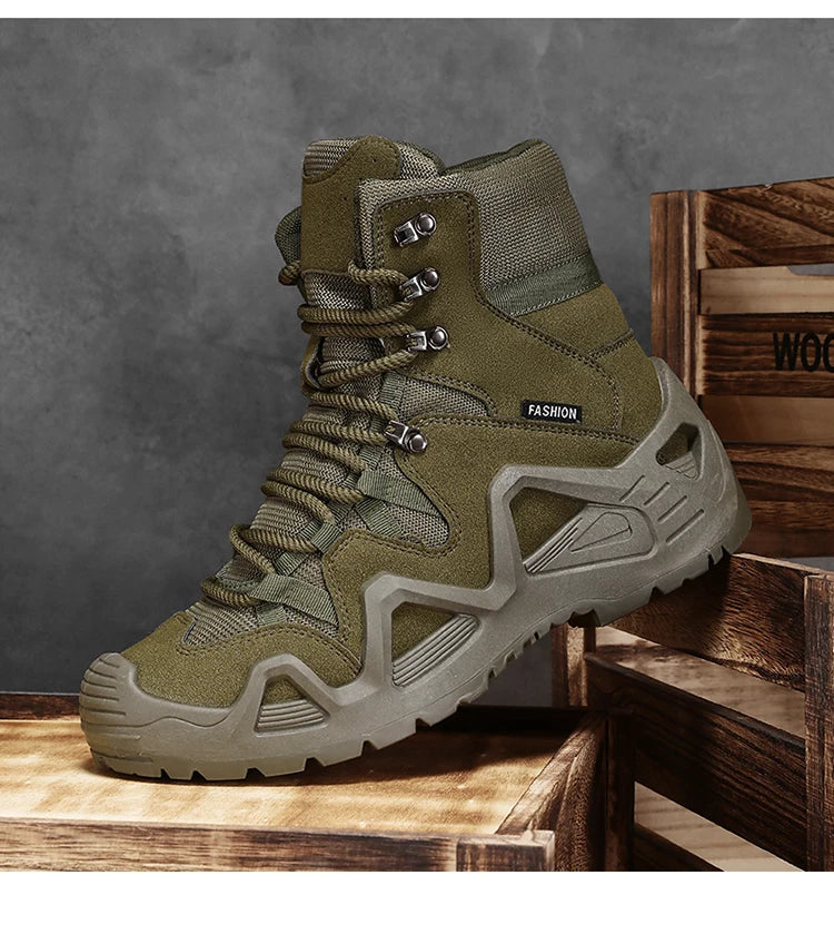 Men Tactical Boots with Straps for Combat Training Waterproof Straps Outdoor Hiking Breathable Shoes Multifunctional Motorcycle