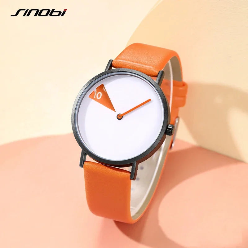 Sinobi Creative Women Watch Fashion Luxury Wristwatch Rotate Yellow Leather Band Ladies Watch Clock Montres Femme Reloj Mujer